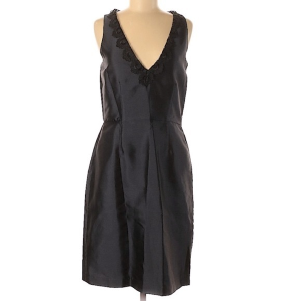 Paper Crown‎ M black deep v neckline lace/floral fit and flare cocktail dress